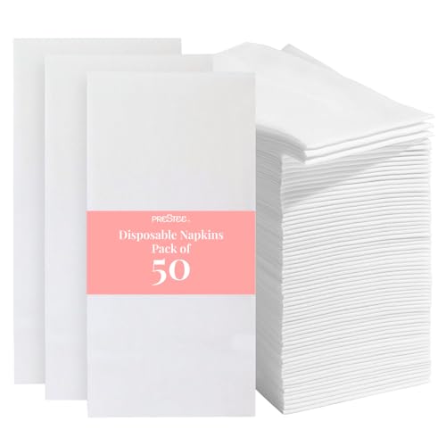 50 عبوة من مناديل العشاء القابلة للتصرف من بريستي بملمس الكتان لمناديل الحمام والفعاليات مناديل حفلات متينة وامتصاصها جيد للمناسبات الخاصة وحفلات الزفاف والعشاء 78 × 425 إنش